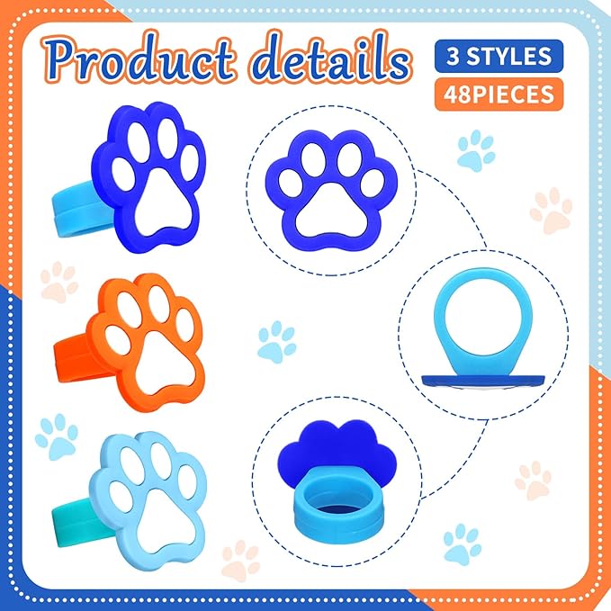 48 Pcs Paw Dog Cupcake Rings Toppers Decorations Orange Blue Red Yellow Paw Dog Theme Birthday Cupcake Rings Decorations for Puppy Baby Shower Party Supplies(Light Color)