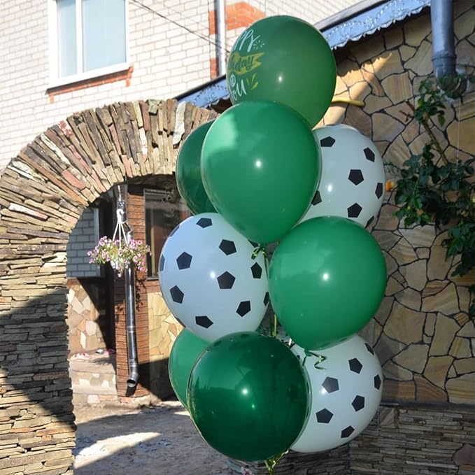 Green Silver Football Balloons - 12 Inch Printed Latex for Boys Baby Shower Soccer Sports Party Decorations
