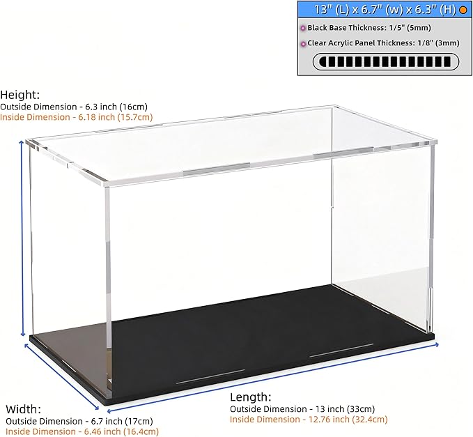 Acrylic Display Case, Clear Acrylic Display Box with Matte Base, Dustproof Collectible Storage Cases, DIY Easy Assembly Showcase for 1: 18 Car Models, Collectibles, 13 x 6.7 x 6.3 inch