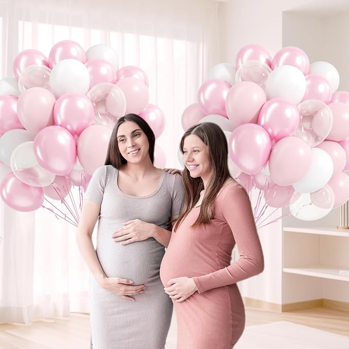 60pcs Pink and White Balloons 12inch with Clear Pastel Pearl Pink Balloons for Wedding Bridal Baby Shower Shower Birthday Party Decorations