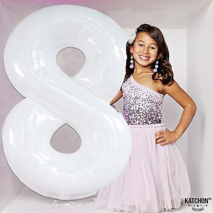 Giant, 8 White Number Balloons - 40 Inch Number 8 Balloon | 8 balloon Birthday Decorations for Girls and Boys | Number 8 Large White Balloons for Birthdays | | 8 Foil Balloon for Bday Party Supplies