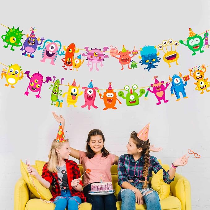 Little Monster Banner & Garland - Monster Theme Party Supplies for Birthday & Baby Shower