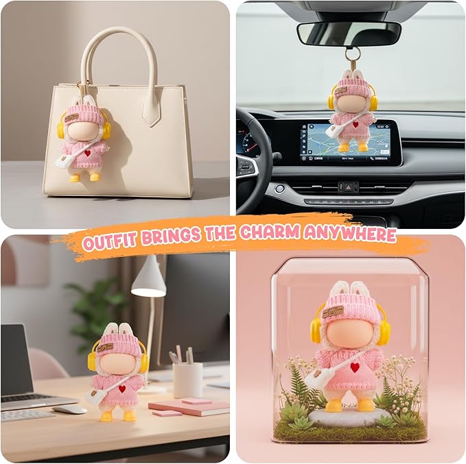17cm Doll Clothes Accessories - Pink Knit 5-Piece Outfit (No Doll) with Mini Hat, Ear Muffs, Shoes, Bag for 6.7 Inch Dolls Doll Clothing
