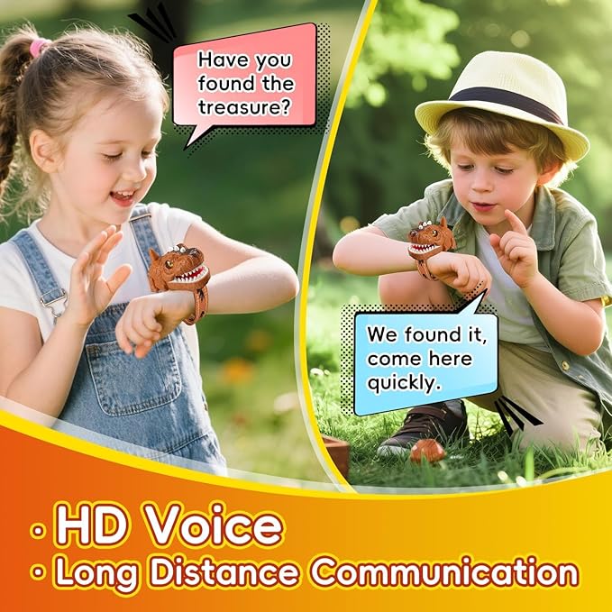 Dinosaur Walkie Talkies for Kids Rechargeable, Wrist Two Way Radios with Flashlight, Long Range Outdoor Adventure Toys,Brown Dino Watch Walkie Talkie Birthday Gifts for Boys Girls Ages 4-12