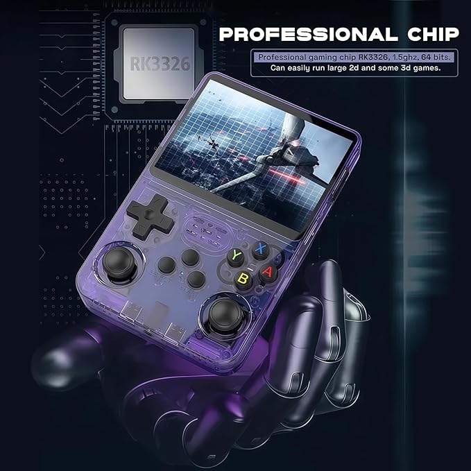 R36s Handheld Console Premium Gift Set (with Star Card & Black Gold Bag) 3.5 Inch IPS Retro with 128GB Storage,21000+ Classic Present for Adults (Purple 128g)