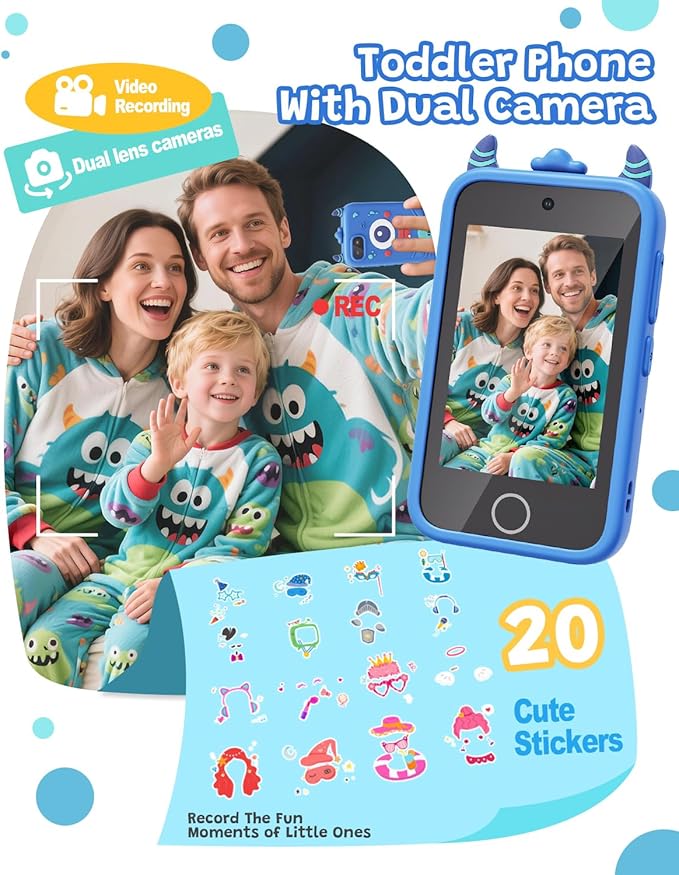Kids Phone with Dual Camera, 3.5'' Touchscreen Kids Smart Phone for Boys Age 3-10 Christmas Birthday Gifts, Educational Toys Phone with Music Player, Habit Tracker, ABC Learning