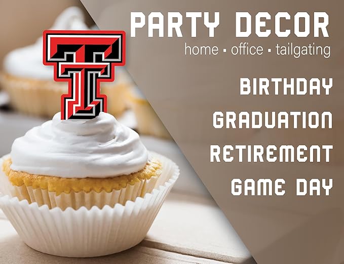 Texas Tech Cupcake Topper Party Supplies for Football, Birthday, Graduation Party Decorations (24 Pieces) (Texas Tech Red Raiders)