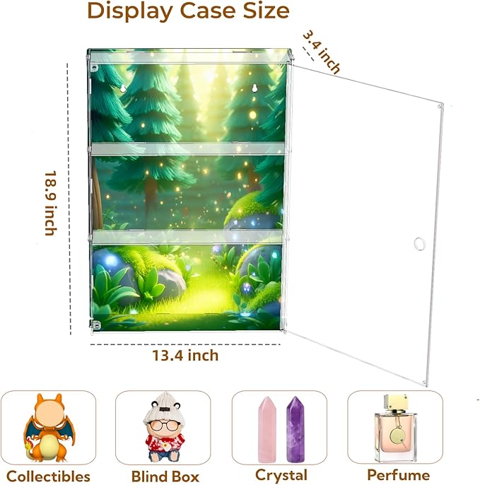 Display Case for Action Figure Blind Box Monsters Storage Cabinet Thanksgiving Clear Acrylic Shelf Collectibles 3 Layer Adjustable Magnetic Door Dustproof Wall Mounted Desktop