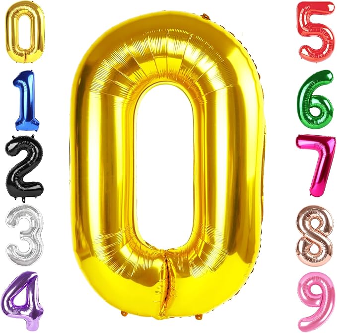 40 Inch Gold Number 0 Balloon, Giant Number 0 Balloons for 10th 20th 30th 40th Birthday Decorations, Party Supplies for Baby Boy Girl, Gold Party Decor