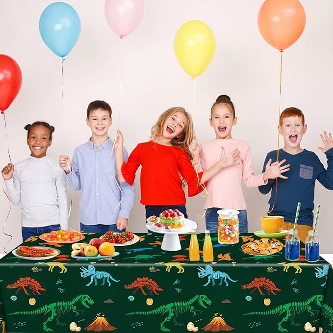 3 Pack Dinosaur Plastic Party Tablecloth, Dinosaur Birthday Decorations, Dinosaur Birthday Table Cover for Kids Boy Dinosaur Party Decorations, 54 x 108 Inch