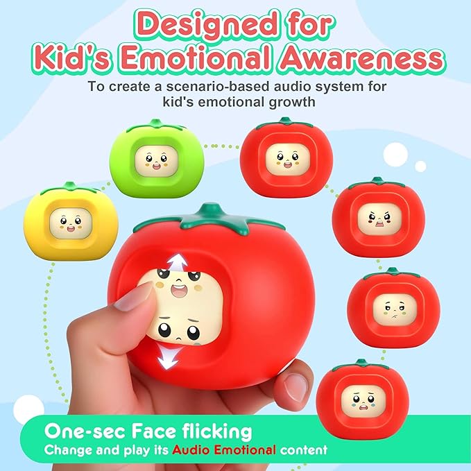 Kids Music Player with Face-Changing, Musical Toys for Toddlers 1-3-6，Educational Toys,Preloaded 200+ Stories/Rhymes, Screen-Free Audio Player, Travel Bluetooth Speaker, Gift for Boys Girls-Red