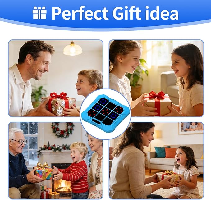 6-in-1 Rechargeable Electronic Tic-Tac-Toe Game, Portable Digital Travel Toy, Suitable for Children, Boys, Girls and Adults, Educational Memory Learning Toy for Ages 4 and Up (Blue)