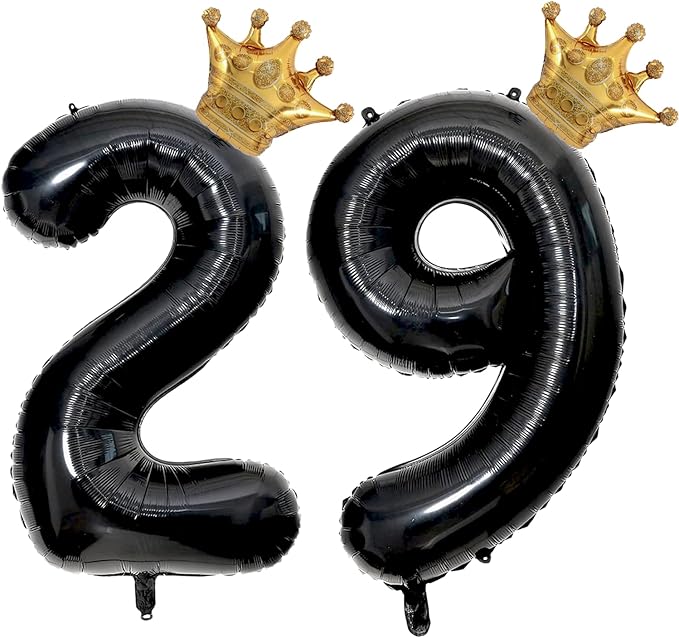 40 inch Large Black 29 Balloon Number with Gold Crown Balloons 29th Birthday Big Foil Mylar Helium Balloon for Boys Girls 29th Birthday Anniversary Decorations Supplies Favors(Number 29 Balloons）