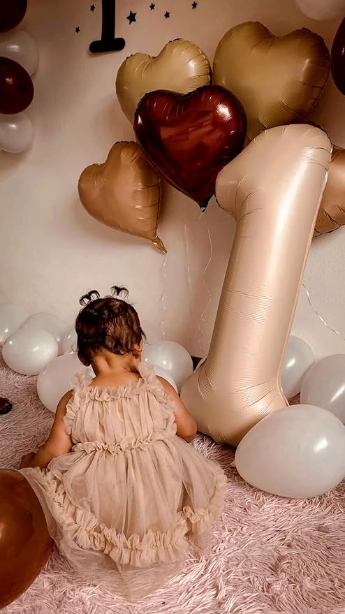Light Brown Number 1 Balloon 40 inch, Number 1 Birthday Balloons for Boy Girl, Light Brown Foil One Balloon for 1st 10 11 12 16 18 Birthday Party, Anniversary Celebration Number Balloons Decorations