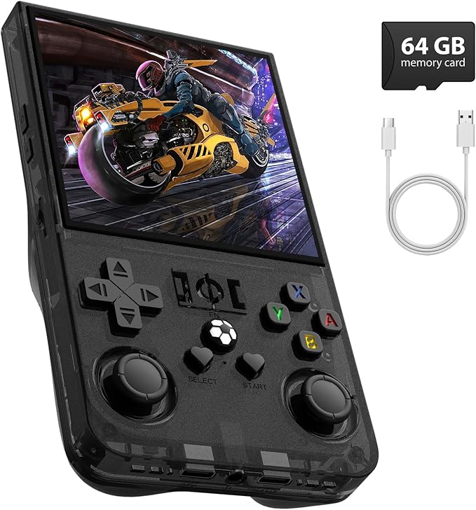 R36MAX Retro Gaming Console, 4.0 Inch Handheld Game Console with 64GB Classic Video Games Inchluded,Support 30+ Simulators,Hand Held Game Console for Christmas (Black)