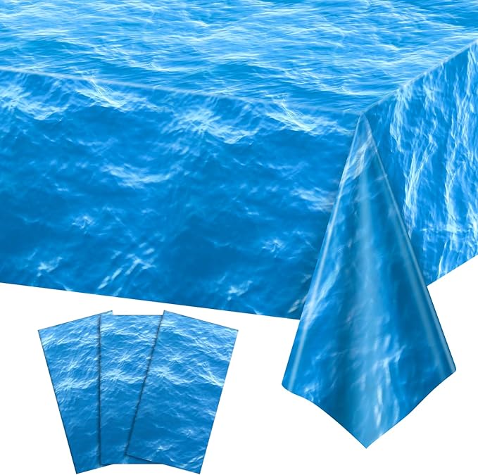 3 Pack Ocean Waves Plastic Tablecloth, 54 X 108Inch Disposable Water Print Table Cloths for Rectangle Table Ocean Party Decor Waterproof Tables Cover for Beach Pool Under The Sea Party Decoration