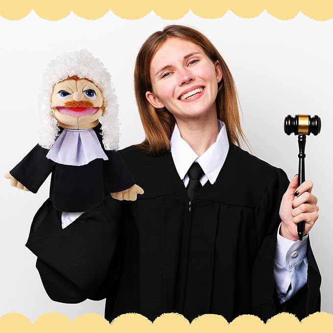Role Play Hand Puppets Hand Plush Chef Doctor Fireman Pirate Detective Athlete Nurse Worker Hand Puppet Toys Puppets for Kids Storytelling Imaginative Pretend Play Teaching Preschool(Judge)