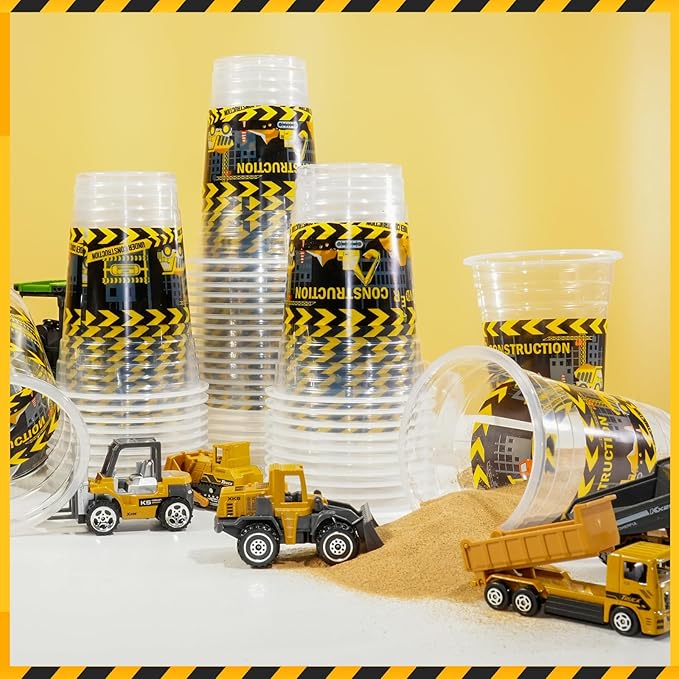 60 Pieces 16oz Construction Birthday Party Supplies, Disposable Plastic Cups for Boys Themed Decorations