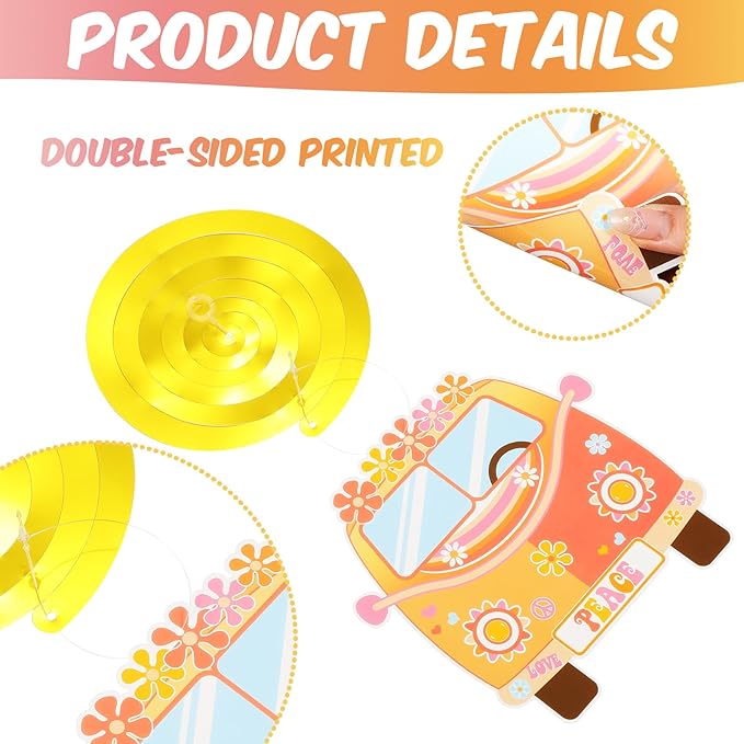 60s 70s Hippie Party Decorations Foil Swirl Decorations, 60s 70s Peace Out Sign Groovy Retro Party Retro Flower Cutouts Peace Sign Hanging Swirls Ceiling for Hippie Groovy Birthday, 30 Count(Bright)
