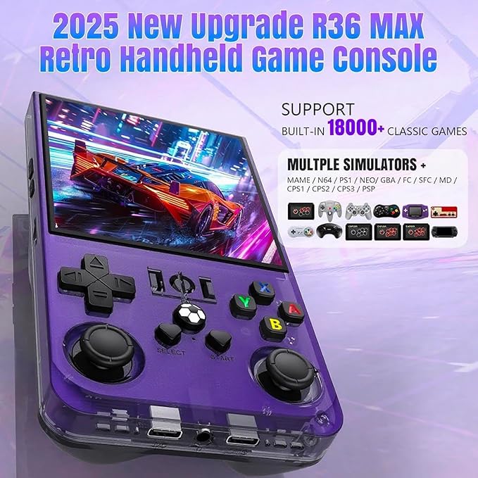 R36MAX Retro Handheld Game Console,Retro Gaming Console with 18000+ Games 128GB Card,4 Inch IPS Screen, Portable Video Gaming, Plug and Play Gameboy for Adults(Purple Blue)