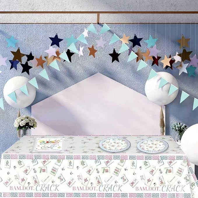 Mahjong Party Decorations 41PCS Mahjong-Themed Paper Tableware Includes Mahjong Plates and Napkins,Tablecloth Dinnerware Set for Home Kitchen Table Decor Special Events Game Night Party Supplies