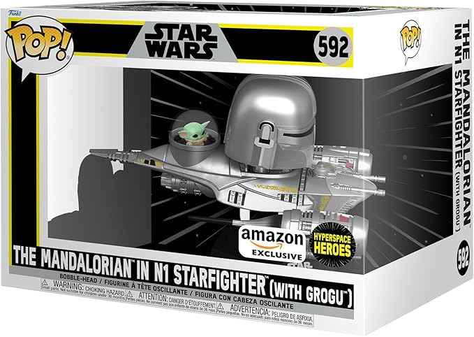 Funko POP! Ride Super Deluxe: Star Wars Hyperspace Heroes - The Mandalorian in N1 Starfighter (with Grogu) - Collectable Vinyl Figure