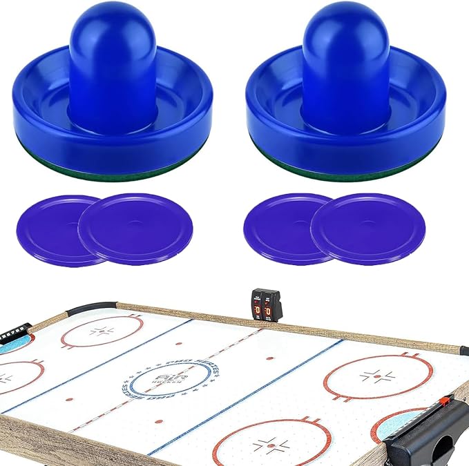 Air Hockey Pushers, Air Hockey Pucks and Air Hockey Paddles, Goal Handles Paddles Replacement Accessories for Game Tables (2Pushers, 4Pucks)