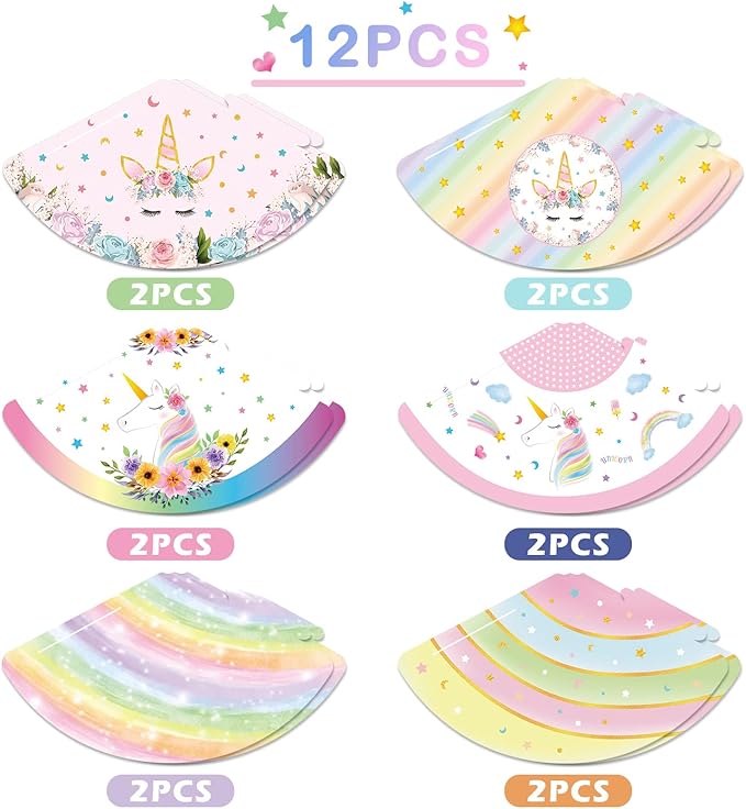 WERNNSAI Birthday Party Hats - 12 Pcs Birthday Party Supplies Cone Hat Headbands Colorful Paper Party Hats for Kids