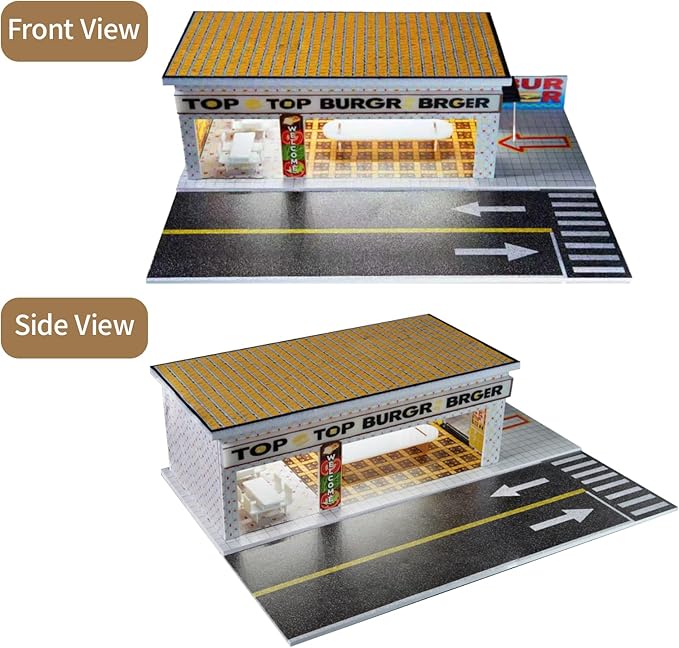 1/64 Model Car Display Shop Case for Adults, Premium in-House-Design Scale Diecast Parking Garage for Toy Cars, Toys Car Garage, Scenic Diorama Display Car Park with ith LED Lamps, Gifts for Men