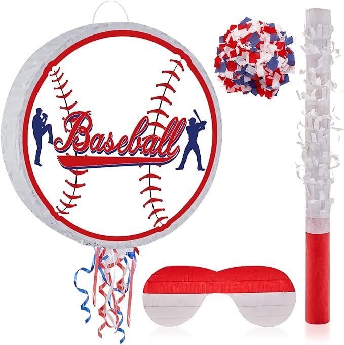 Baseball Piñata for Birthday Party Softball Piñata with Stick, Blindfold, Confetti for Adults Birthday Baby Shower Sports Party Supplies