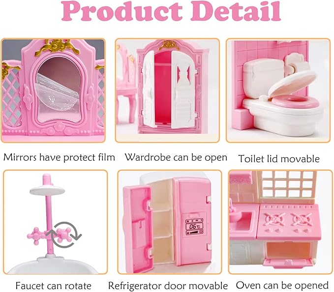 35 Pcs Dollhouse Furniture Accessories Set Mini House Furniture Small Dollhouse Miniature Furniture Play House Accessories 1:12 Tiny Kitchen Bedroom LivingRoom Bathroom Boy Girl Toddler3Y+ (A Set)