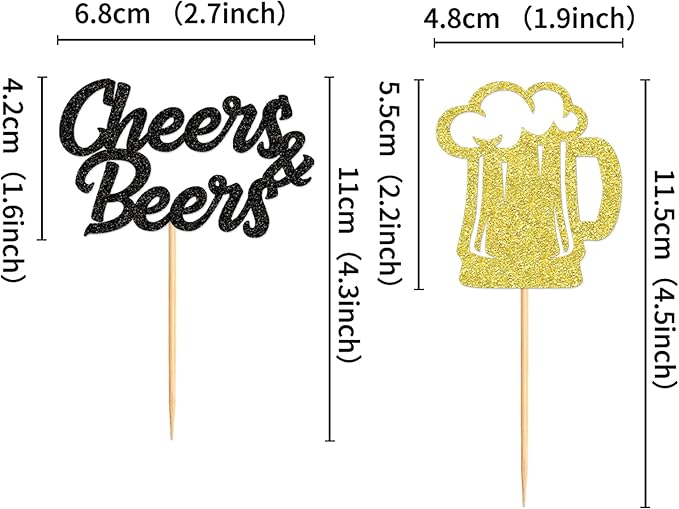 Ercadio 24 PCS Beer Party Cupcake Toppers Cheers and Beers Happy Birthday Decor for Father's Day Whiskey Beer Cake Topper Favor for Summer Family Party Decor Supplies
