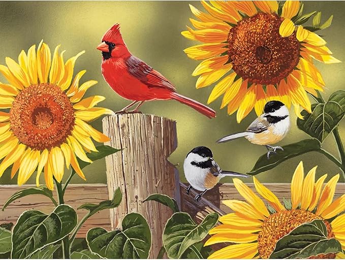 Bits and Pieces Sunflower and Songbirds Jigsaw Puzzle by William Vanderdasson - 300 (18"x24") - Colorful Garden Birds for Adults (300 Piece Puzzle)