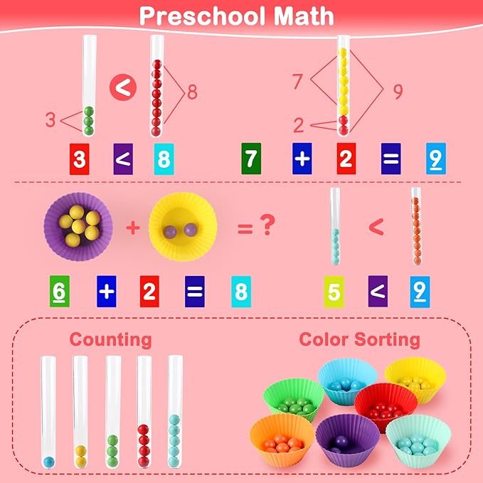 Montessori Toddler Learning Sorting Toys for 3-6 Year Olds - Rainbow Stacking, Number & Bead Matching Games with Wooden Peg Board, Develop Fine Motor Skills, Color & Math Skills
