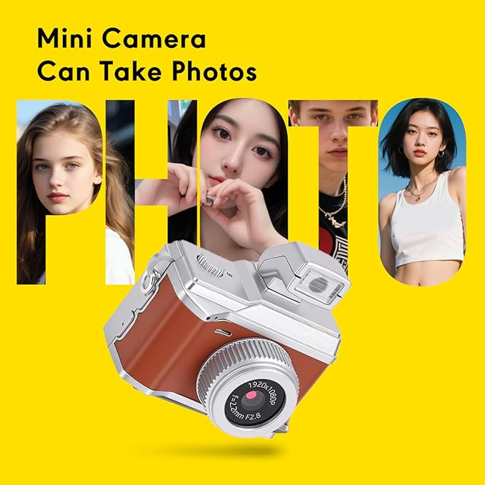 Bewinner Tiny Digital Keychain Camera, 1080P FHD 8MP Thumb Sized with 0.96 Inch Color Screen & 32GB Memory Card, LED Fill Light for Beginners Teens Kids Gifts (Vintage Brown)
