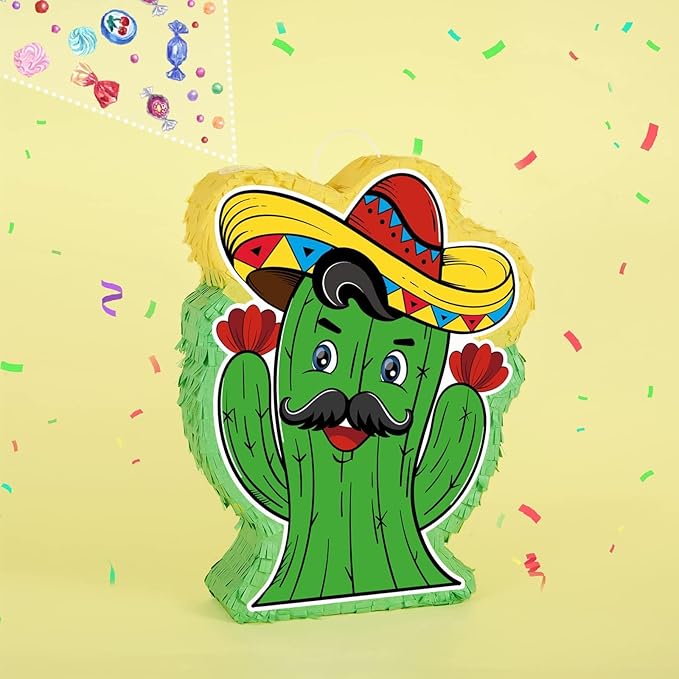 WERNNSAI Mexico Cactus Piñata - Mexican Fiesta Piñata Cinco De Mayo Party Game with Stick and Blindfold, Mexican Themed Party Family Gathering Taco Night Birthday Games