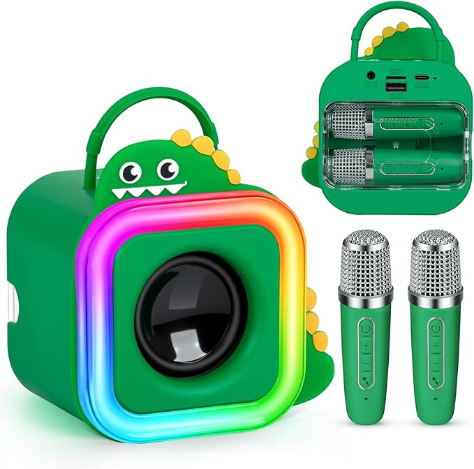 Mini Karaoke Machine for Kids with 2 Wireless Microphones - Toys Gift for Boys Girls Ages 4, 5, 6, 7, 8, 9,10,11,12+Year Old - Christmas, Birthday, Party Singing Gift (Green)