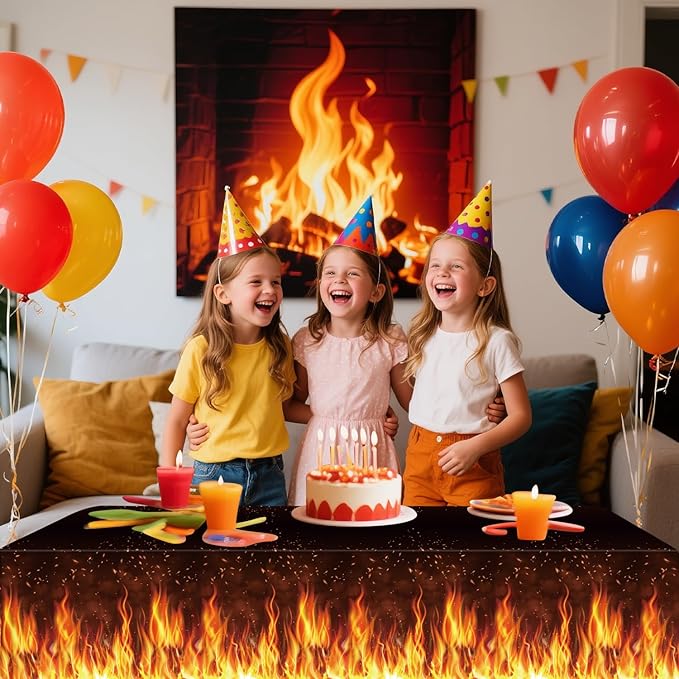 4 Pack Fire Party Tablecloth - Fire Table Cover Decoration Tablecover for Flame Party Baby Shower Supplies Birthday Decorations (51 x 86 Inches)