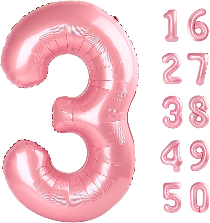 40 Inch Pearlescent Pink Balloon Number 3 Balloon,Number Balloons Big Giant Jumbo Number 3 Foil Mylar Balloons for 13th Birthday Party Anniversary Events,Wedding Anniversary Party Decorations