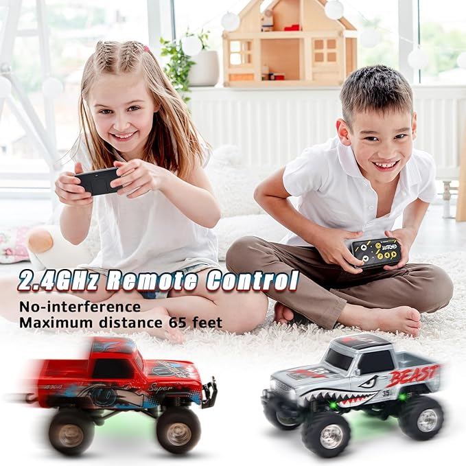 1:64 Red RC Cars for Kids Toys, 2.4Ghz Remote and APP Control, Mini Alloy Truck Car with Cool Light and USB-C Recharging, Speed Adjustable Steering Easy to Operate, Gift for Children, Boys, Girls