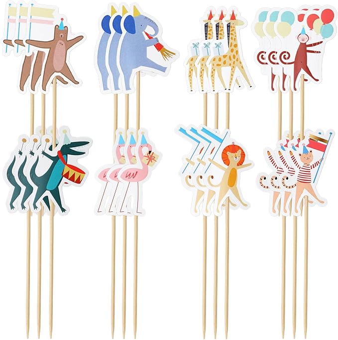24 Pcs Animal Parade Cupcake Toppers Safari Cupcake Picks Woodland Jungle Cake Decorations for Jungle Theme Baby Shower Zoo Wild Animal Birthday Party Supplies
