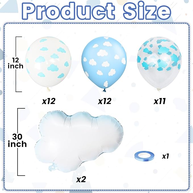 Cloud Balloons, 12 Inch White Blue Transparent Clouds Printed Latex Balloons with Cloud Foil Balloons for Sky Theme Birthday Party Baby Shower Wedding Decorations