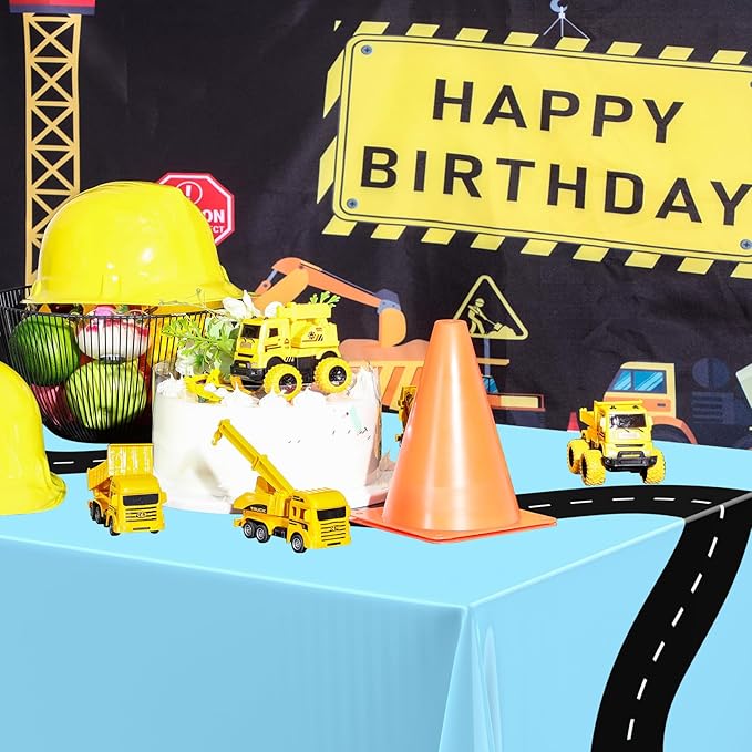 Irenare 3 Pcs Racing Table Cloths Car Birthday Party Supplies 54 x 108 Inch Racetrack Table Runner Covers Disposable Rectangular Road Tablecloth for Kids Boy Car Theme Party Decor (Light Blue)