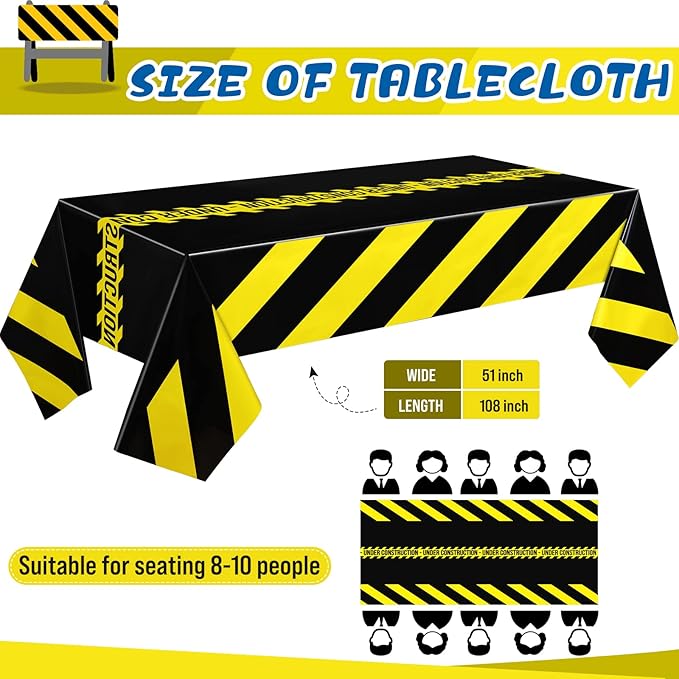 3 Pcs Construction Tablecloth Black Racetrack Party Tablecover for Kids Racing Car Theme Birthday Party Supplies Runner Plastic Rectangular Table Cover Table Decorations for Birthday Supplies
