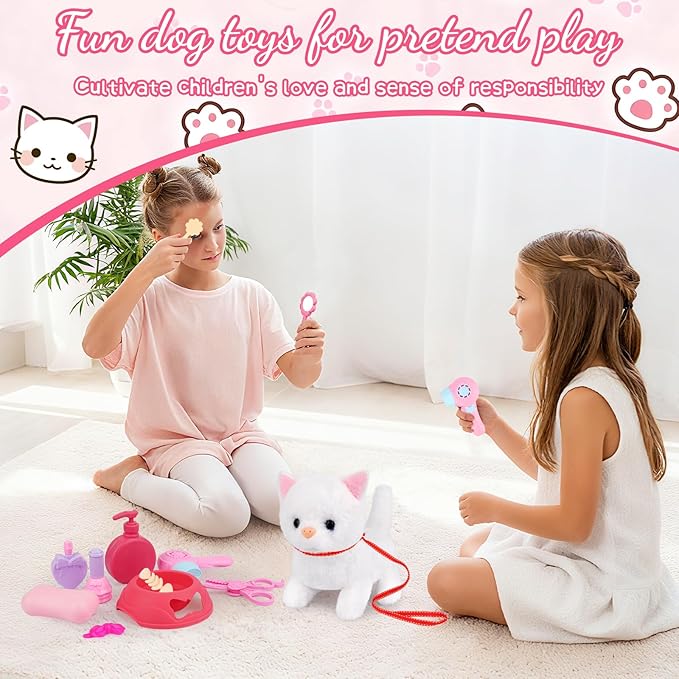 Cat Plush,Walking Cat Plush Toys, Electronic Interactive Stuffed with Turtle Backpack,Cute Cat Stuffed Animals Gifts for Kids Boys Girls