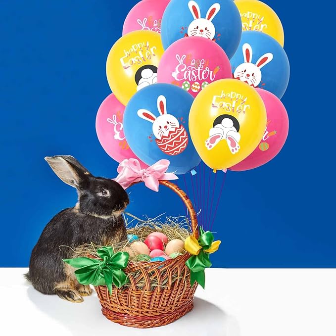 Happy Easter Balloons Bunny Balloons Pink Blue Yellow Party Balloon For Easter Themed Party Bunny Decorations Decor Supplies Arch Decorations Party Balloon Sets-12 Pcs