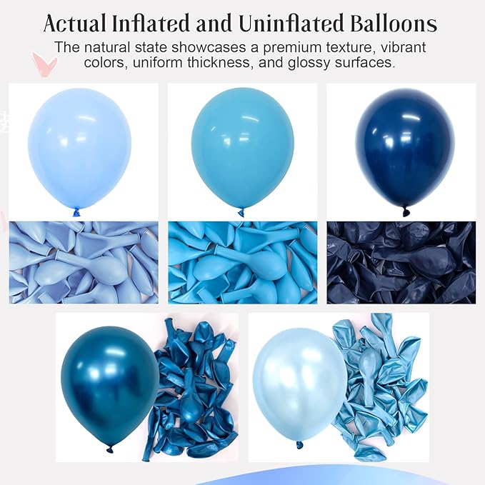 Blue Balloons 60 pcs 12 Inch Light Navy Baby Pearl Blue Metallic Latex Balloons Garland Arch kits for Boys Birthday Baby Shower Graduation Bridal Shower Wedding Party Decoration Supply