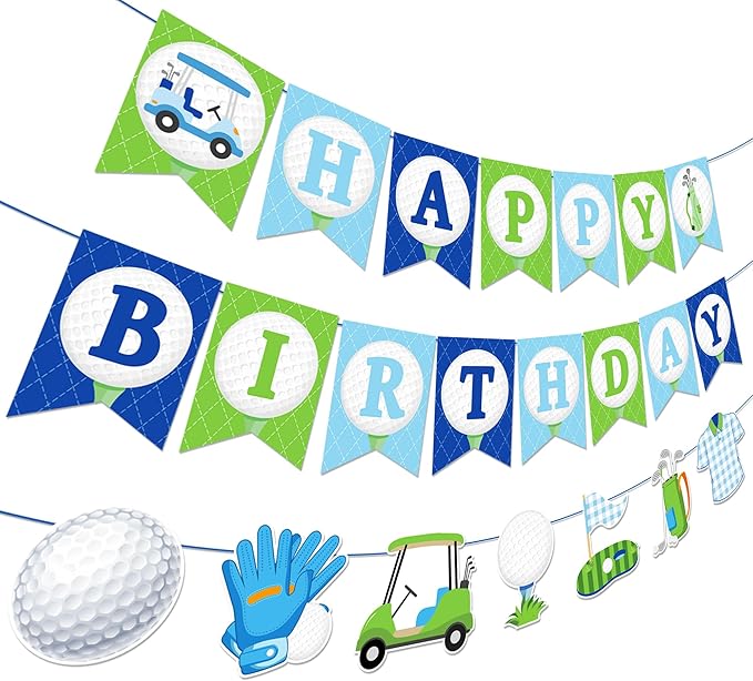 CC HOME 3Pcs Golf Happy Birthday Banner Golf Ball Party Hanging Banner Gym Ball Sports Theme Birthday Bridal Wedding Baby Shower Boys Girls Kids Home Classroom Party Supplies Decoration