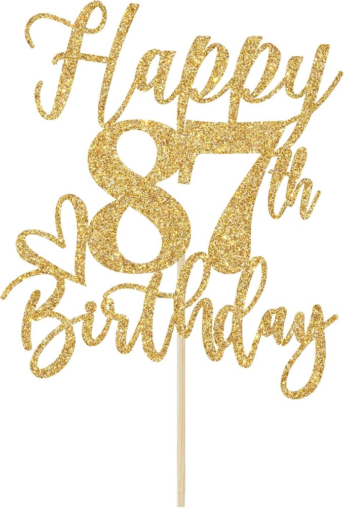 Happy 87th Birthday Cake Topper, 87th Birthday Decorations for Men/Women, Cheers to 87 Years, Hello 87, 87th Happy Birthday Party Supplies Gold Glitter
