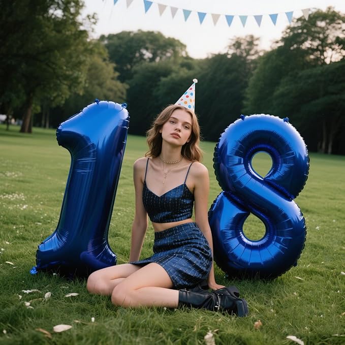 40 Inch Number 8 Balloon Jumbo Dark Blue Digit Foil Balloon for 18 28 38 80 Graduation Anniversary Party Supplies 88th Birthday Photo Booth Backdrop for Boys Girls